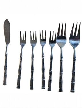 Vintage Bamboo Flatware Lot 7 Stainless Korea Dinner Dessert Seafood Forks s1